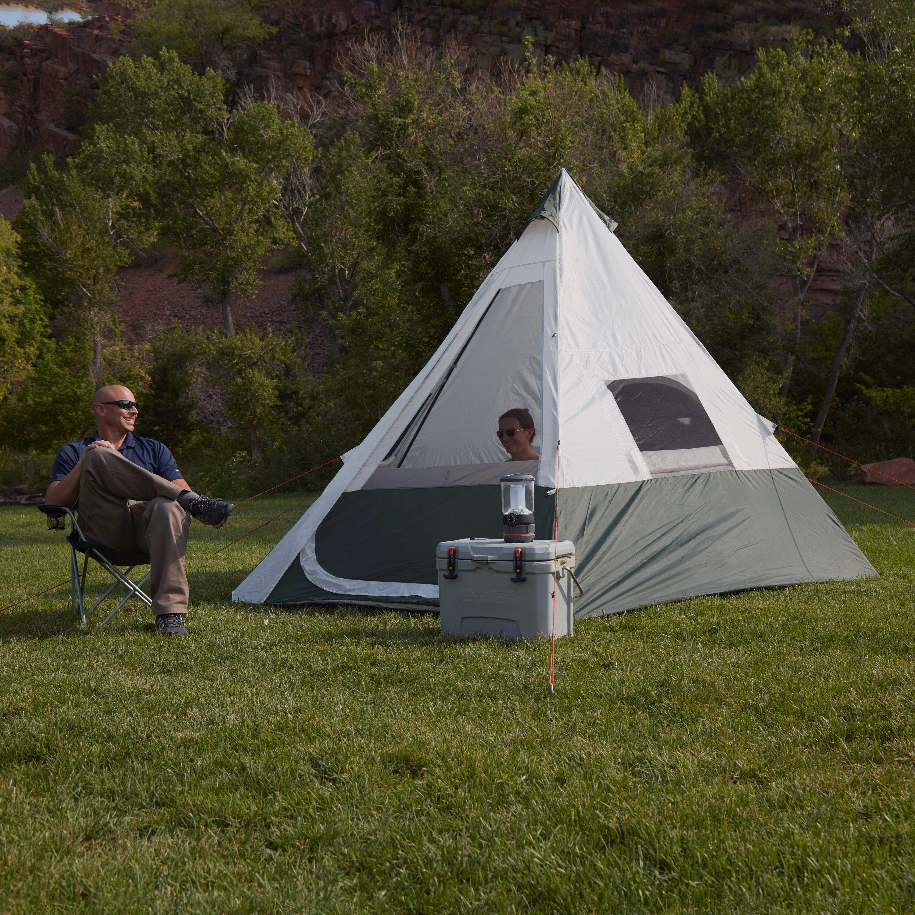 Cheap Goat Tents 7 Person 1 Room Teepee Tent, With Vented Rear Window, Camping Tents   